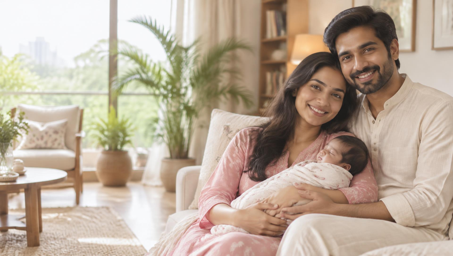 Happy parents with newborn baby after IVF treatment at Pravi Global IVF Delhi