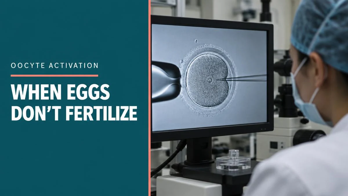 An embryologist performing ICSI under a microscope for oocyte activation.
