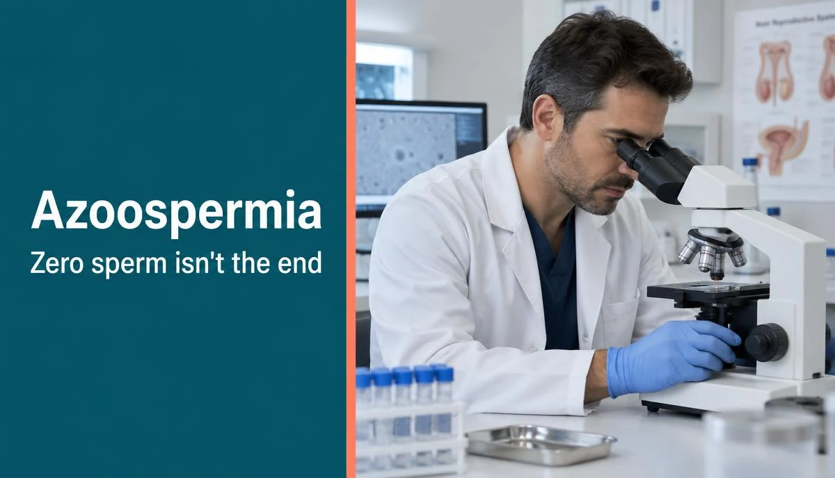 A urology manual showing Azoospermia diagnostic guidelines next to clinical tools.