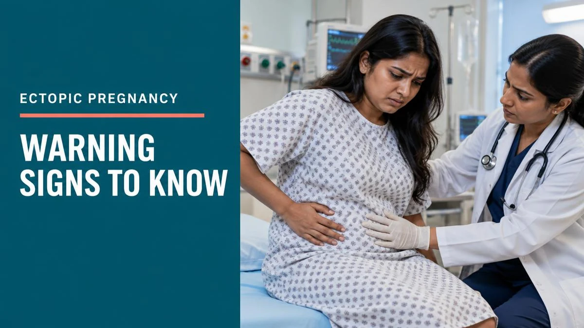 A medical graphic showing an ectopic pregnancy in a fallopian tube.